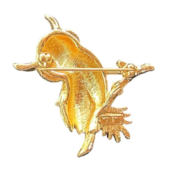 Vintage Monet Gold-Tone Owl Brooch Pin With Green Gemstone Eyes - Picture 2 of 5